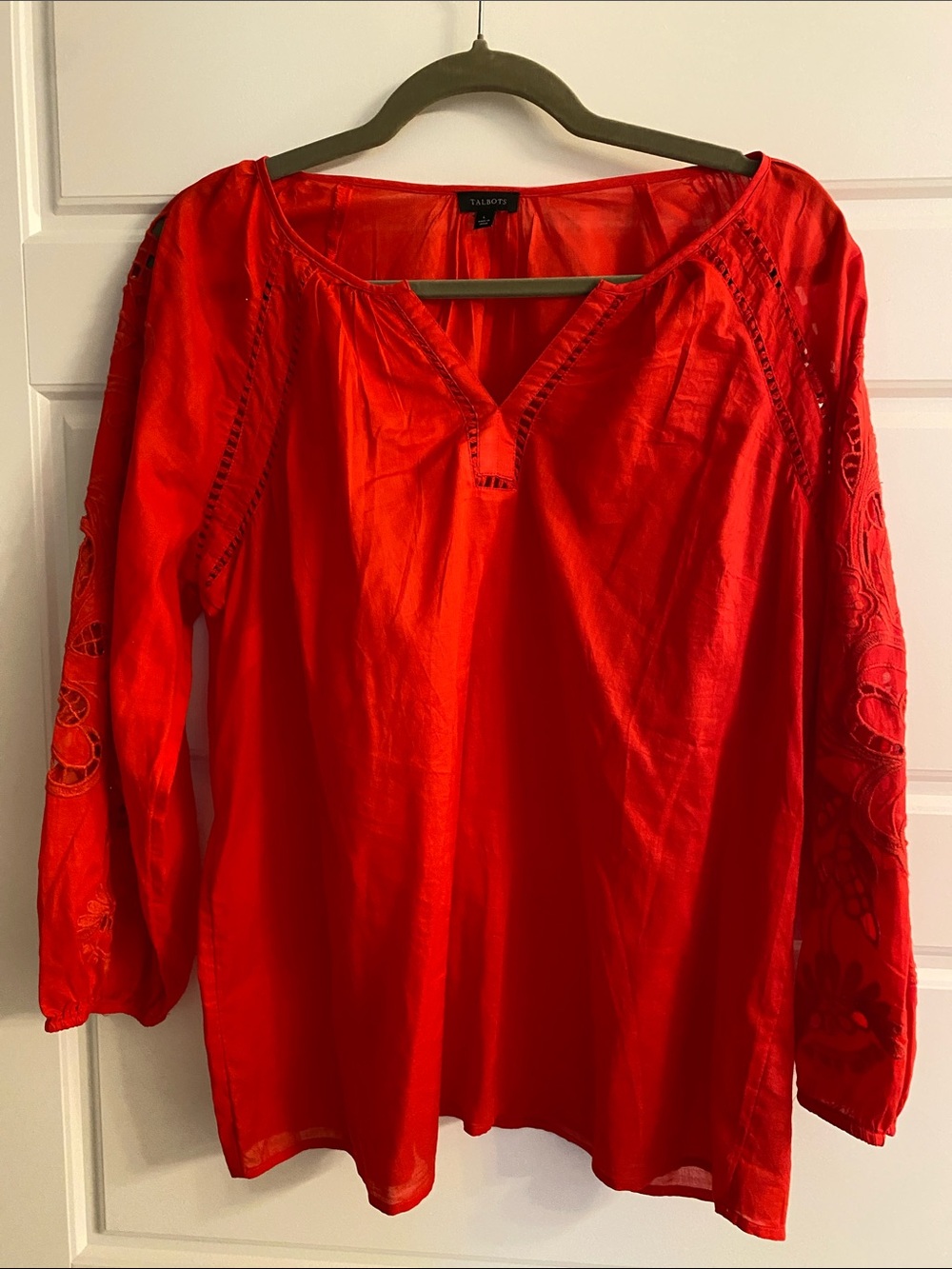 Talbots Bright Red Broderie Blouse